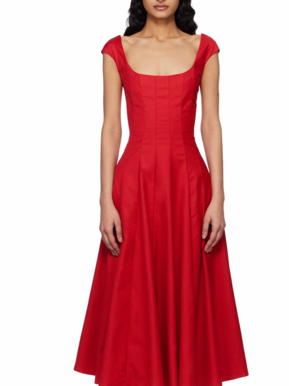 Danielle Guizio Red Square-Neck Midi Dress